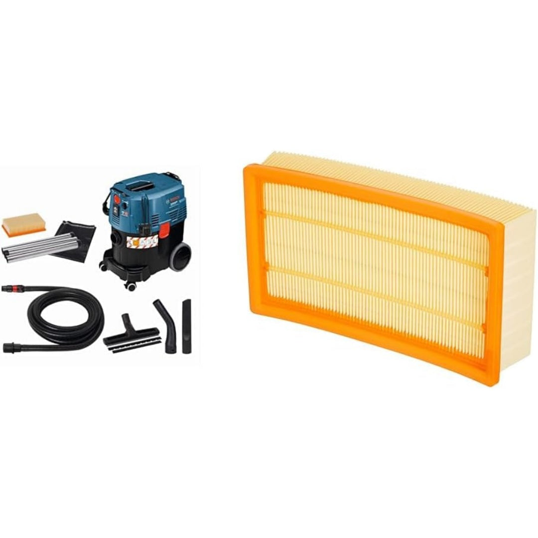 Aspirateur a cuve avec la collecte de l'eau et des poussieres, coloris rouge et jaune