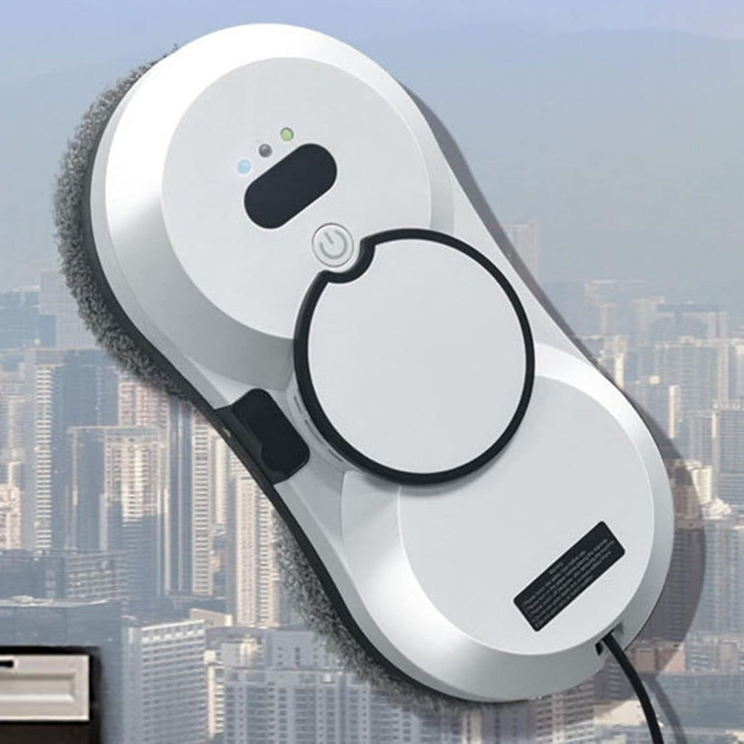 Robot de nettoyage des sols, coloris gris et blanc, avec une commande a distance