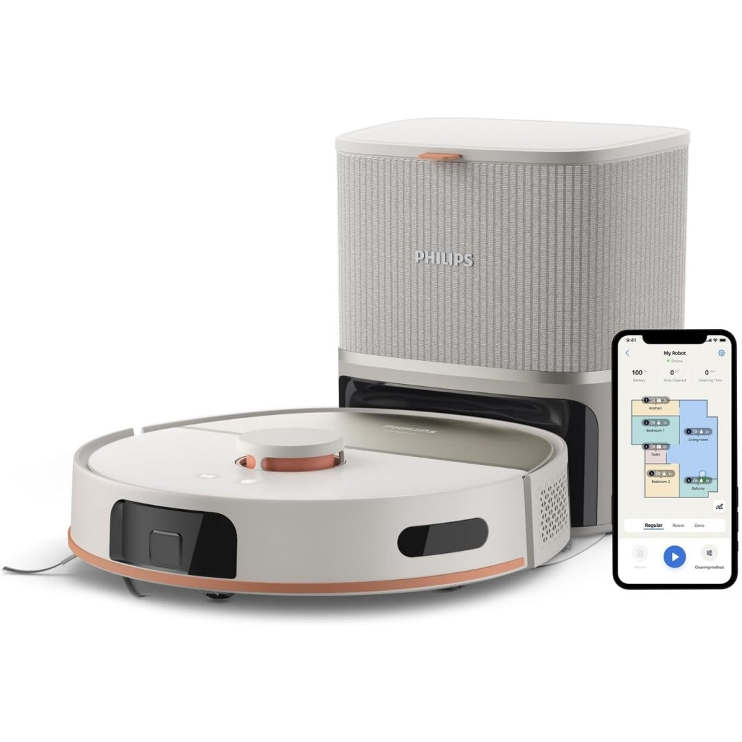 Robot avec base de collecte avec un reglage par application